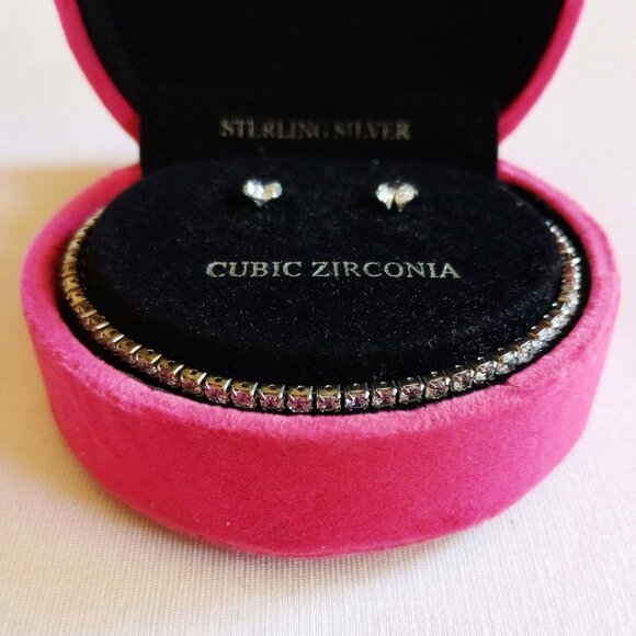 *50off3* NWT Sterling Silver Set CZ 4mm Tennis Bracelet 5mm Stud Earrings - Picture 5 of 5